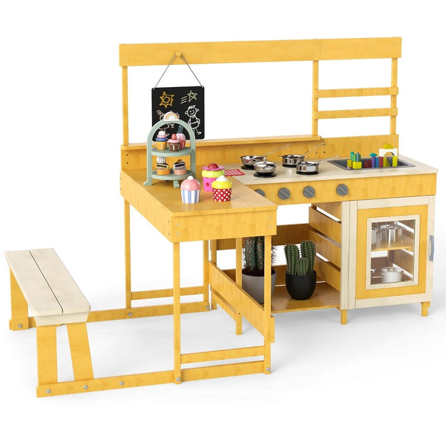 Cuisine d'extérieur pour enfants avec table de pique-nique - Bois de sapin