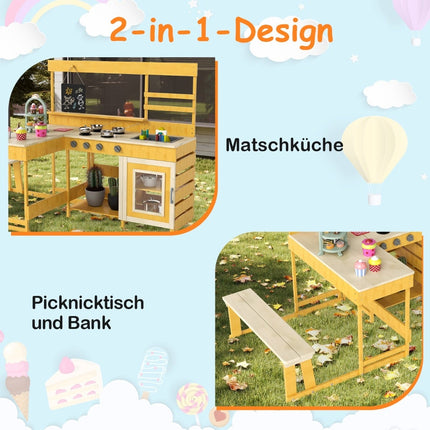 Cuisine d'extérieur pour enfants avec table de pique-nique - Bois de sapin
