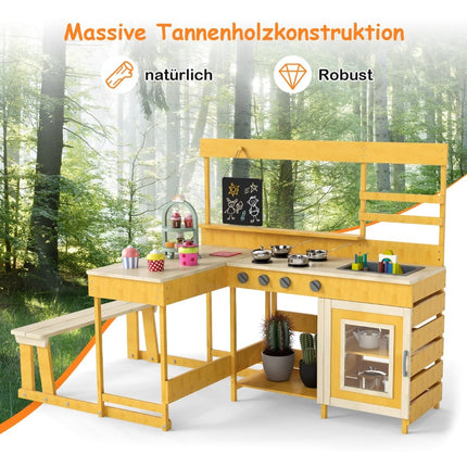 Cuisine d'extérieur pour enfants avec table de pique-nique - Bois de sapin