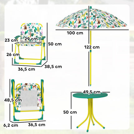 Ensemble de jardin pour enfants avec table, 2 chaises et parasol