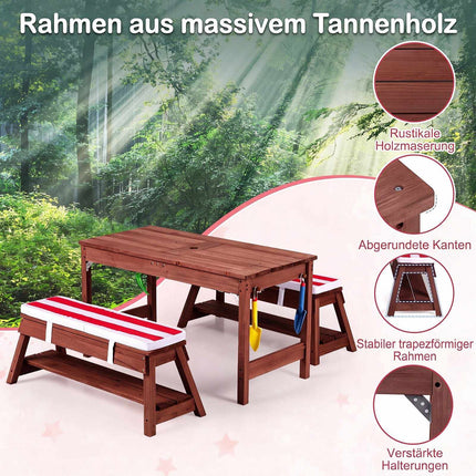 Picknicktisch-Set aus Holz für Kinder im Freien mit Sonnenschirm