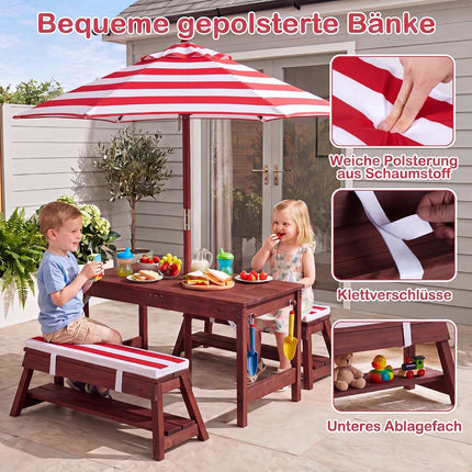 Picknicktisch-Set aus Holz für Kinder im Freien mit Sonnenschirm