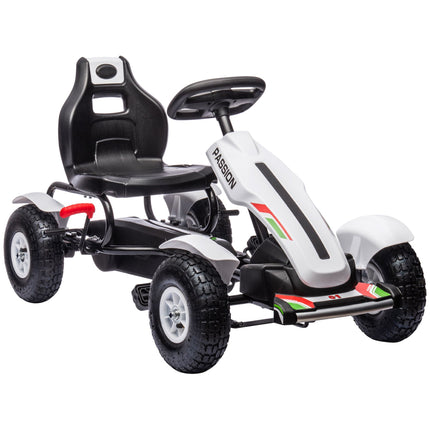 Kinder-Tret-Go-Kart mit verstellbarem Sitz und Handbremse, Weiß