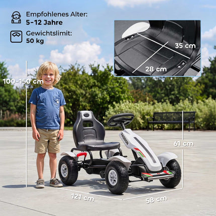 Kinder-Tret-Go-Kart mit verstellbarem Sitz und Handbremse, Weiß