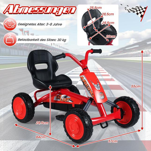 Karting à pédales pour enfants avec siège réglable, rouge, 3-8 ans