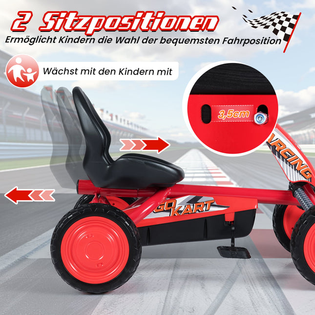 Karting à pédales pour enfants avec siège réglable, rouge, 3-8 ans