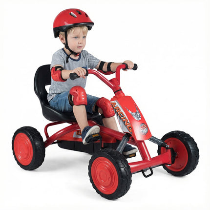 Karting à pédales pour enfants avec siège réglable, rouge, 3-8 ans