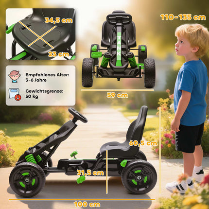 Karting à pédales pour enfants avec frein, vert, 3-6 ans