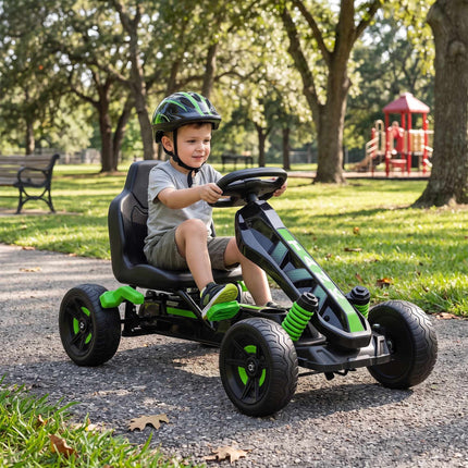 Karting à pédales pour enfants avec frein, vert, 3-6 ans