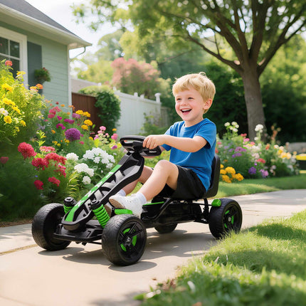 Karting à pédales pour enfants avec frein, vert, 3-6 ans