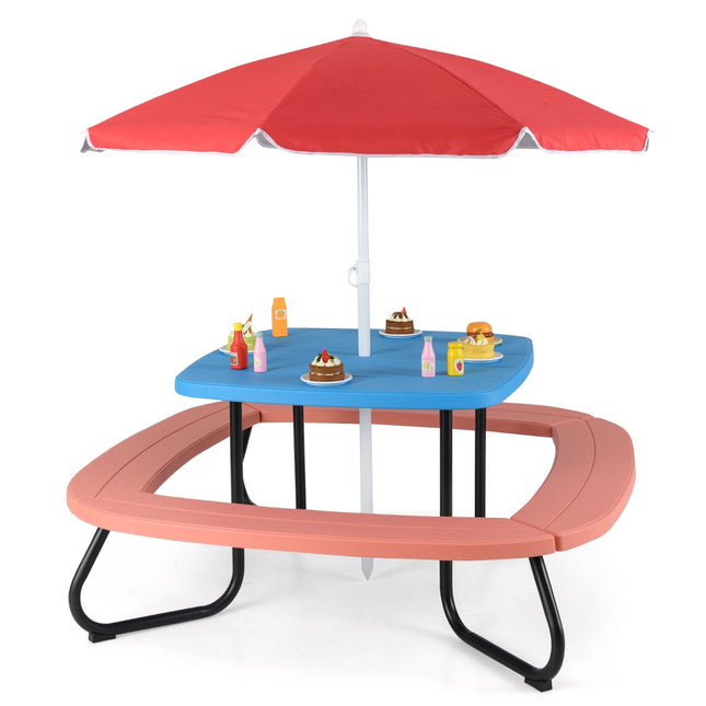 Ensemble table de pique-nique pour enfants, 8 places, parasol réglable