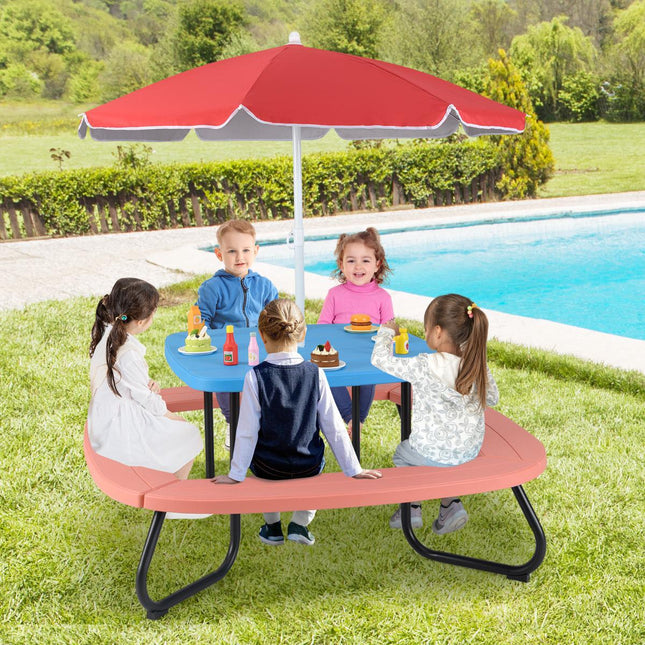 Ensemble table de pique-nique pour enfants, 8 places, parasol réglable