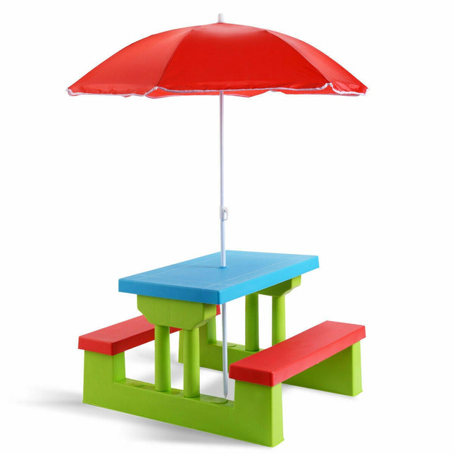 Ensemble table de pique-nique pour enfants avec 2 bancs et parasol, 4 places