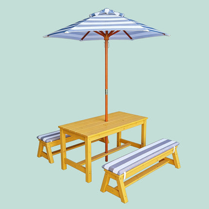 Ensemble table de pique-nique pour enfants avec parasol et coussins