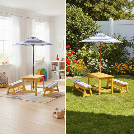 Ensemble table de pique-nique pour enfants avec parasol et coussins