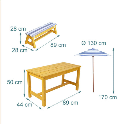 Ensemble table de pique-nique pour enfants avec parasol et coussins