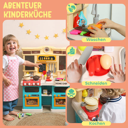 Kinder Spielküche Set mit Wasser, Lichtern, Sounds, 85 Teilen
