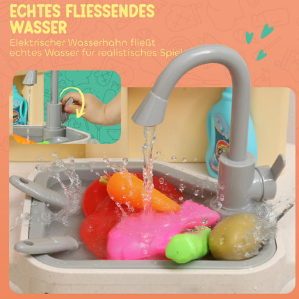 Kinder Spielküche Set mit Wasser, Lichtern, Sounds, 85 Teilen