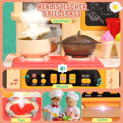 Kinder Spielküche Set mit Wasser, Lichtern, Sounds, 85 Teilen