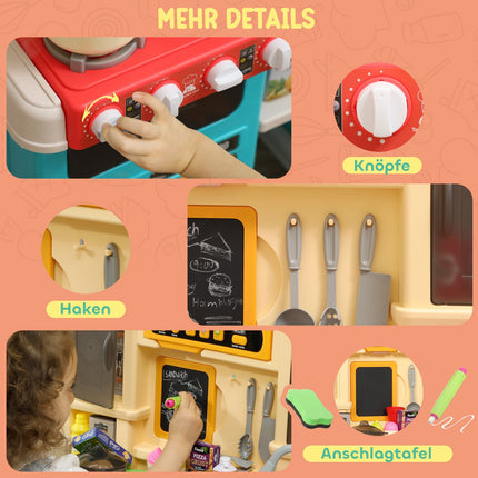 Kinder Spielküche Set mit Wasser, Lichtern, Sounds, 85 Teilen