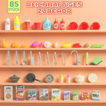 Kinder Spielküche mit Wasser, 85-teiliges Set, Licht & Sound