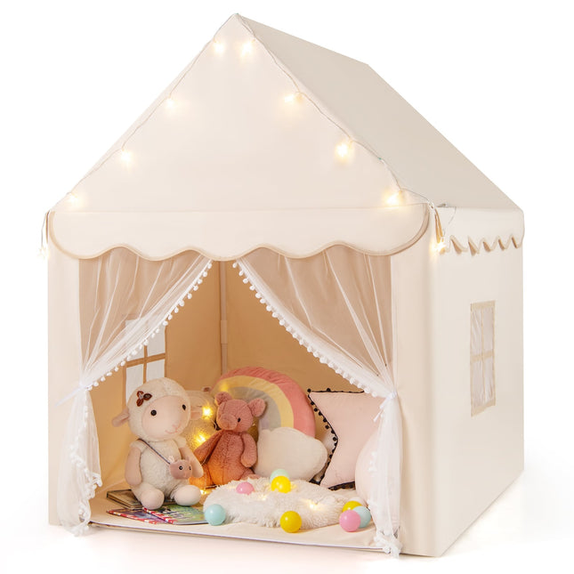 Tente de jeu pour enfants avec guirlande lumineuse étoilée, fenêtres et tapis