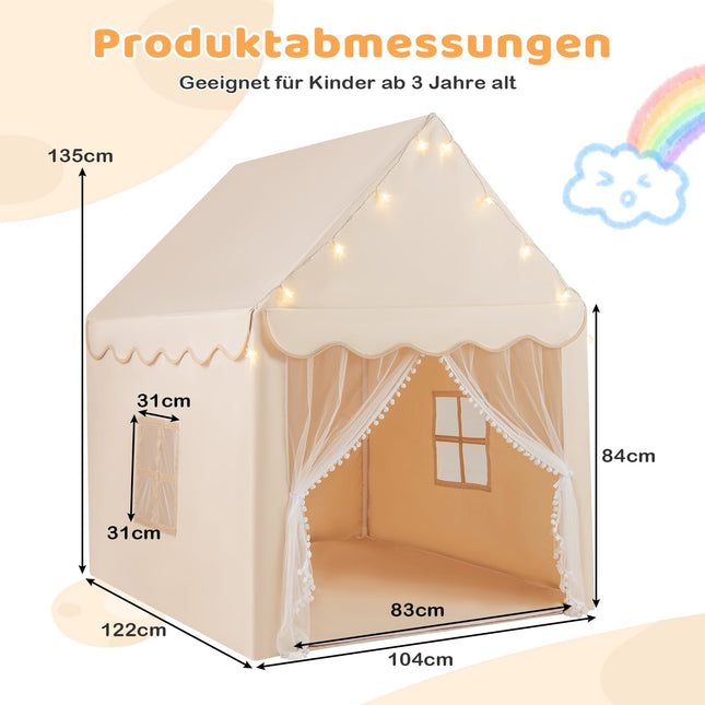 Tente de jeu pour enfants avec guirlande lumineuse étoilée, fenêtres et tapis