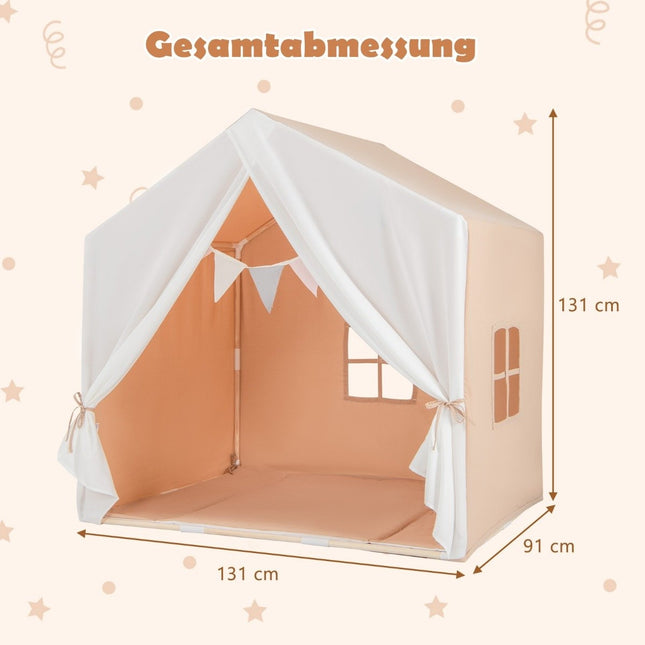 Tente de jeu pour enfants avec tapis en coton lavable et bannière de drapeau
