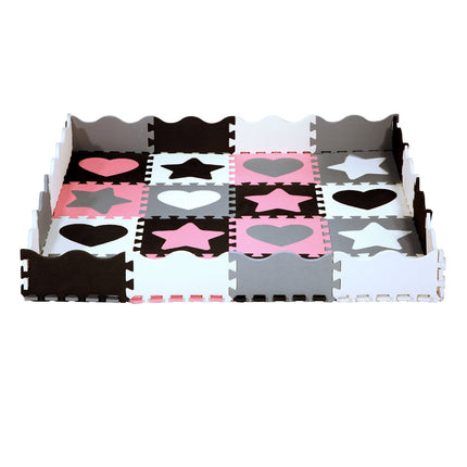 Tapis de jeu pour enfants, cœurs roses, 36 pièces, 140 x 140 cm