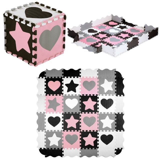 Tapis de jeu pour enfants, cœurs roses, 36 pièces, 140 x 140 cm