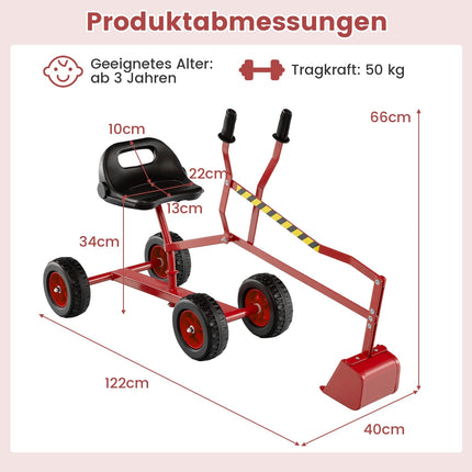 Pelleteuse électrique pour enfants avec siège pivotant à 360°, rouge