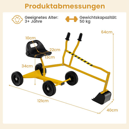 Pelleteuse électrique pour enfants avec siège pivotant à 360°, jaune