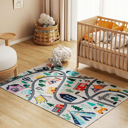 Kinderteppich mit Straßenmuster, weicher Fleece, rutschfest, 160x120 cm