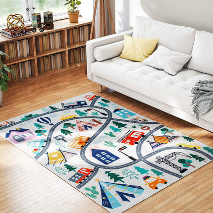 Kinderteppich mit Straßenmuster, weicher Fleece, rutschfest, 160x120 cm