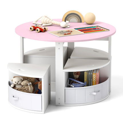 Ensemble table ronde pour enfants avec 4 tabourets de rangement, rose