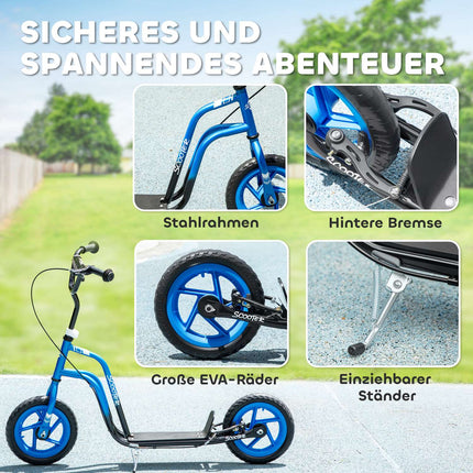 Trottinette enfant, guidon réglable, grandes roues, bleu