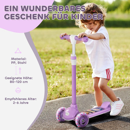 Kinderroller mit LED-Rädern, höhenverstellbar, Lila