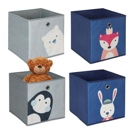 Ensemble de 4 boîtes de rangement pour enfants - Pliables, Motifs animaux