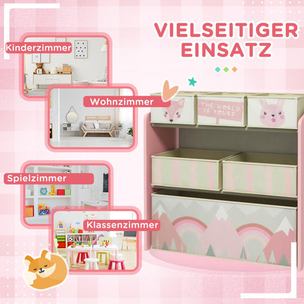 Kinder Aufbewahrungsschrank mit 6 Stoffboxen, Rosa, 63x30x66 cm