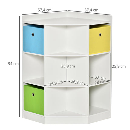 Kinder-Aufbewahrungsregal, 3 Stoffschubladen, MDF, Weiß