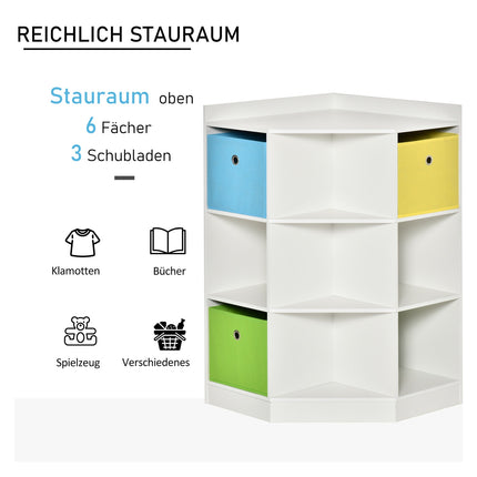 Kinder-Aufbewahrungsregal, 3 Stoffschubladen, MDF, Weiß