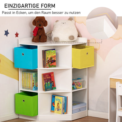 Kinder-Aufbewahrungsregal, 3 Stoffschubladen, MDF, Weiß