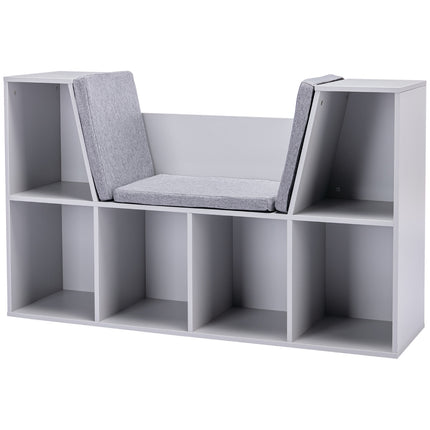 Étagère de rangement et banc pour enfants avec coussin, blanc/gris