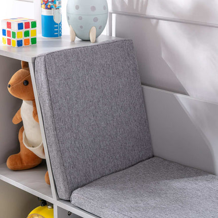 Étagère de rangement et banc pour enfants avec coussin, blanc/gris