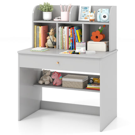 Bureau enfant avec tiroir et étagère de rangement, gris