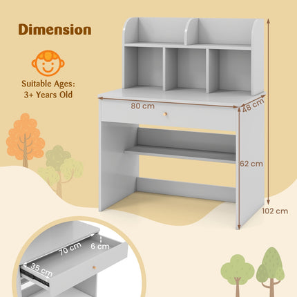 Bureau enfant avec tiroir et étagère de rangement, gris