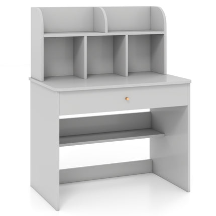 Bureau enfant avec tiroir et étagère de rangement, gris