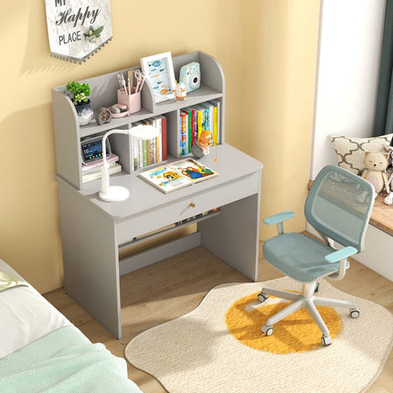 Bureau enfant avec tiroir et étagère de rangement, gris