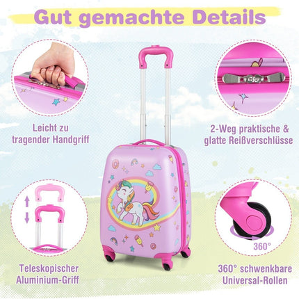 Valise pour enfants valise rigide à roulettes ensemble de bagages à main 2 pièces avec roues pivotantes rose