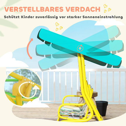 Kinderschaukel mit verstellbarem Verdeck, 2-Sitzer, Grün